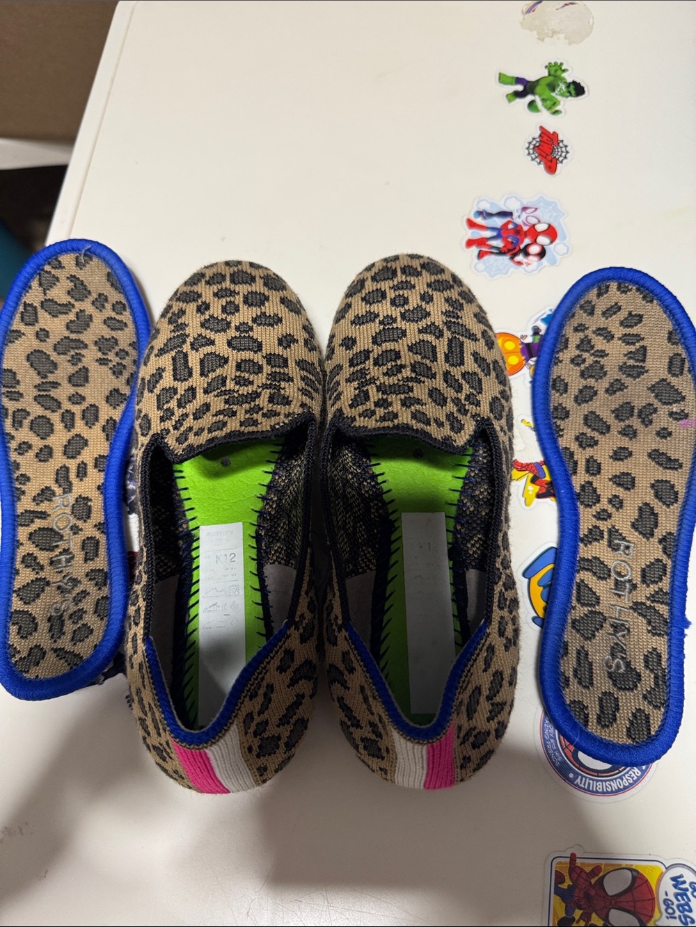 Rothy's The Kids Loafer - Cheetah print with with Blue trim - Picture 7 of 9